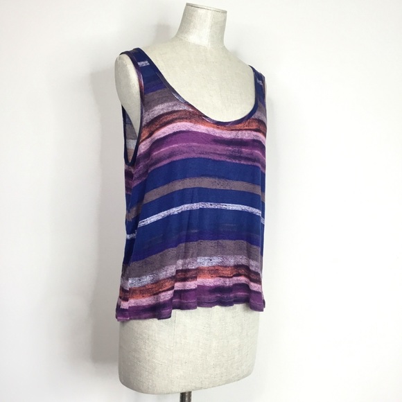 Splendid Semi-Sheer Multicolor Streak Scoop Neck Relaxed Tank Top Medium - Picture 2 of 12